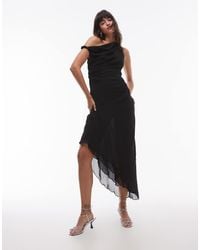 Mango - Vestido Largo Asimétrico Con Hombro Caído Y Capa Superior Transparente De - Lyst
