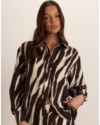 Missy Empire - Woven Zebra Oversized Shirt Cuffed - Lyst