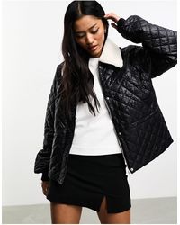 Pieces - Quilted Jacket With Faux Fur Collar - Lyst