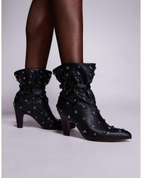 ASOS - Botines Negros De Tacón Con Diseño Fruncido Y Tachuelas Emil De - Lyst