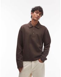 TOPMAN - Boxy Fit Waffle Polo Sweat - Lyst