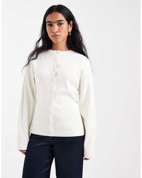 ASOS - Knitted Structured Crew Neck Cardigan With Covered Buttons - Lyst