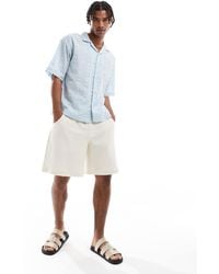Pull&Bear - Camicia A Maniche Corte Azzurra Testurizzata - Lyst