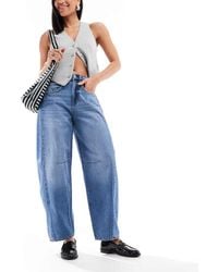 ONLY - Vaqueros Azul Medio De Corte Herradura Y Pernera Barrel Con Detalle De Costura De - Lyst