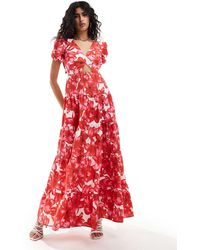 Style Cheat - Vestido semilargo color guinda con estampado floral - Lyst