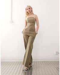 Lioness - Elements Linen Look Cotton Low Waisted Tailored Wide Leg Trousers Co-ord - Lyst