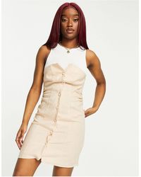 ASOS - Jersey Vest Button Through Sleeveless Linen Mini Dress - Lyst
