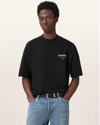 AllSaints - Camiseta Negro Azabache Y Azul De Manga Corta Con Cuello Redondo De Underground - Lyst