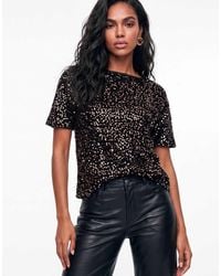Lovedrobe - Embellished Velvet Short Sleeve Boxy Top - Lyst