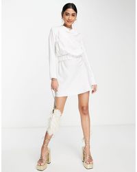 ASOS - Drape High Neck Satin Long Sleeve Mini Dress With Scrunchie Belt Detail - Lyst