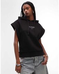 AllSaints - Sudadera Negra De Manga Corta Con Capucha Sorri De - Lyst