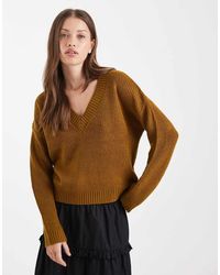 Brave Soul - Deep V Neck Fisherman Knit Jumper - Lyst