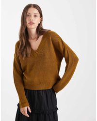 Brave Soul - Deep V Neck Fisherman Knit Jumper - Lyst