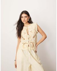 ARRANGE - Cotton Embroidered Cutwork Tie Front Top Co-ord - Lyst