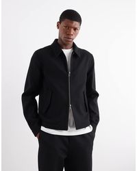 ASOS - Chaqueta Harrington Negra De Tejido Efecto Lana De - Lyst