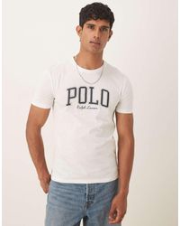 Polo Ralph Lauren - T-Shirt Bianca Con Scritta Del Logo Stile College - Lyst