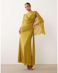 ASOS - Stretch Chiffon Cape Detail Cowl Maxi Dress With Sash Detail - Lyst