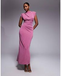 ASOS - Modal Sleeveless Shoulder Pad Ruched Midi Dress - Lyst