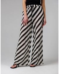 French Connection - Beach Cotton Blend Stripe Crochet Elasticated Drawstring Wide Leg Trousers - Lyst