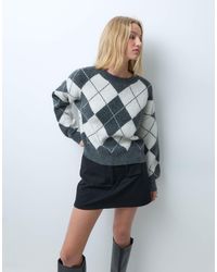 Vero Moda - Pull oversize en maille à losanges foncé et crème - Lyst