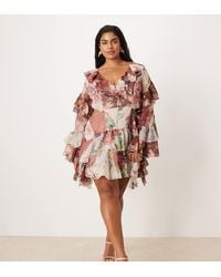ASOS - Asos Design Curve Ruffle Godet Flare Sleeve Cutout Mini Dress - Lyst