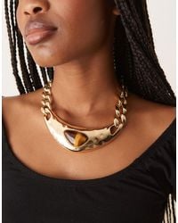 ASOS - Chunky Chain Link Necklace With Tigers Eye Stone - Lyst
