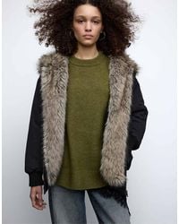 Stradivarius - Padded Bomber Jacket With Faux Fur Hood - Lyst