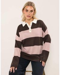 Yours Clothing - Striped Rugby Collar Jumper - Lyst