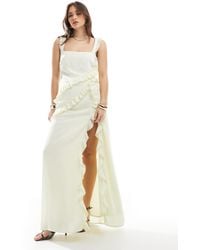 The Frolic - Exclusive Ruffle Drape Detail Square Neck Thigh Split Maxi Dress - Lyst