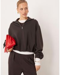 Mango - Guesi - sweat d'ensemble à col polo zippé - chocolat - Lyst