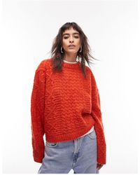 TOPSHOP - Knitted Cable Crew Jumper - Lyst