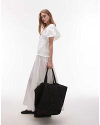 TOPSHOP - Vestito Midi Con Maniche A Sbuffo E Scollo Squadrato Arricciato - Lyst