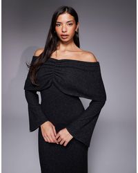 ASOS - Ribbed Long Sleeve Fold Over Bardot Maxi Dress - Lyst