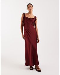 Vila - Cowl Neck Satin Maxi Dress With Draping Frill Straps - Lyst