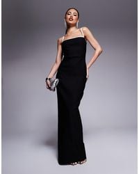 Vesper - Bengaline Square Neck Contrast Piping Bodycon Maxi Dress - Lyst