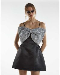 Glamorous - Contrast Bow Mini Dress - Lyst