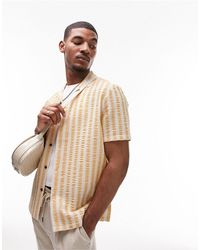 TOPMAN - Short Sleeve Regular Revere Textured Stripe Shirt - Lyst