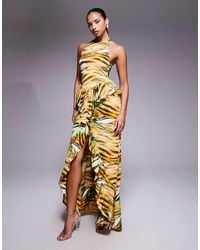 AFRM - Slinky Racerneck Ruffle Detail Front Split Maxi Dress - Lyst