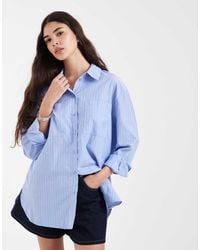 Pieces - Camicia Oversize Blu A Righe Bianche - Lyst