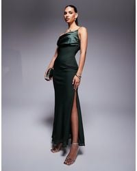 ASOS - Satin Chiffon Mix Draped One Shoulder Maxi Dress - Lyst