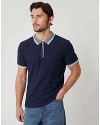 Threadbare - Cotton Tipping Collar Quarter Zip Pique Polo Shirt - Lyst