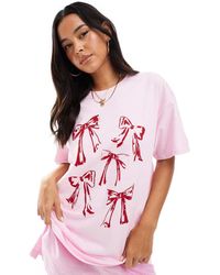 Miss Selfridge - Bow Print Oversized T-shirt - Lyst