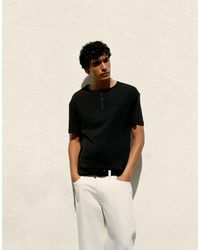 Pull&Bear - T-Shirt Serafino Basic Nera - Lyst