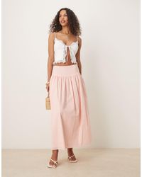 ASOS - Falda Midi Rosa Lavado De Corte Voluminoso Con Cintura Baja De - Lyst