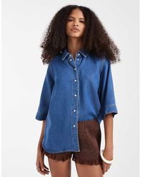 Object - Denim Top Met 2/4 Mouwen En Knoopsluiting - Lyst