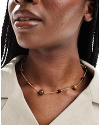 ASOS - Short Necklace With Mixed Sized Tigers Eye Real Semi Precious Stone - Lyst