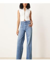 ASOS - Asos Design Tall High Waist Wide Leg Jeans With Front Pockets In Mid Blue - Lyst