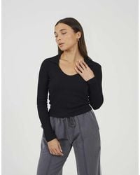 Brave Soul - Ribbed V-Neck Collared Top - Lyst