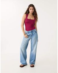 Stradivarius - Polyamide Body Met Vierkante Halslijn - Lyst