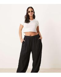 ASOS - Asos Design Curve Textured Stripe Billow Trousers With Cuff Detail - Lyst